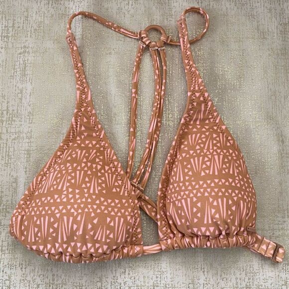 Volcom Tribe Tan/Pink Hunter Triangle Bikini Top Size Small NWOT - Picture 1 of 5